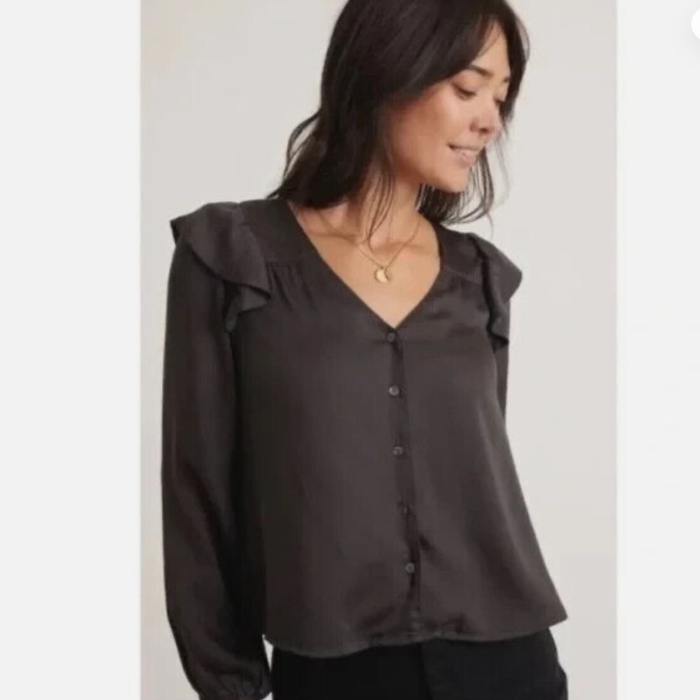 Marine Layer Long Sleeve Ruffle Blouse Medium